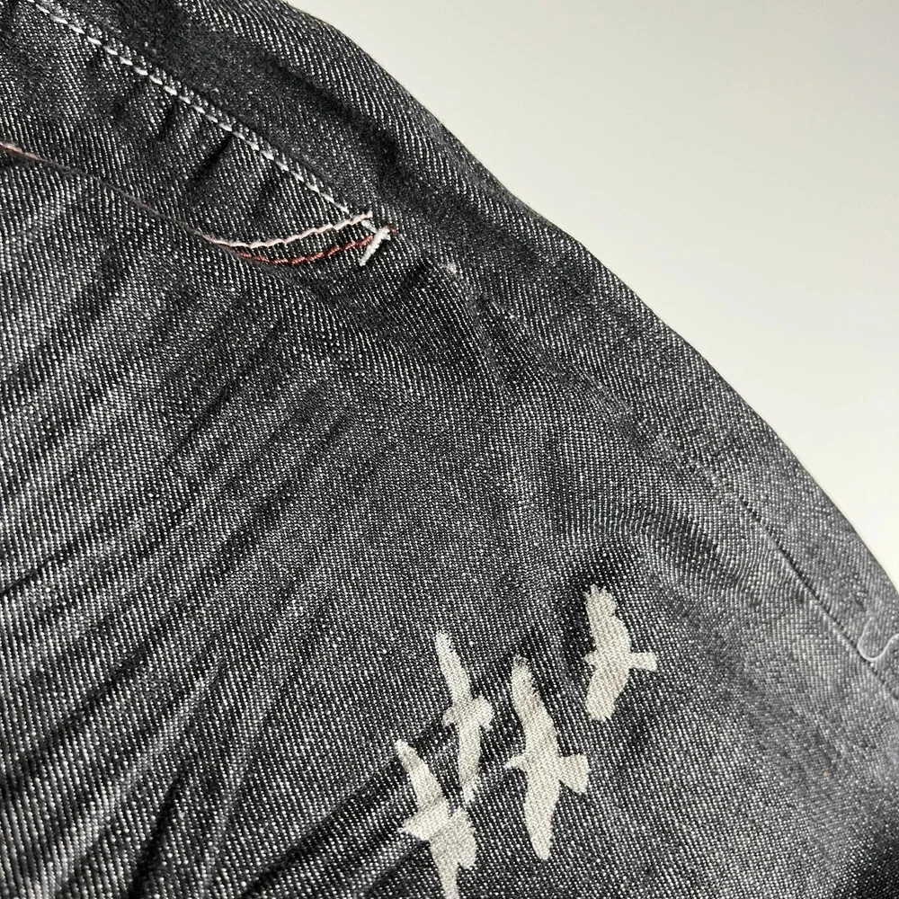 Foreign Lavish Mens 44 Dark Wash Baggy Denim Jeans Gun Embroidery Y2K Streetwear